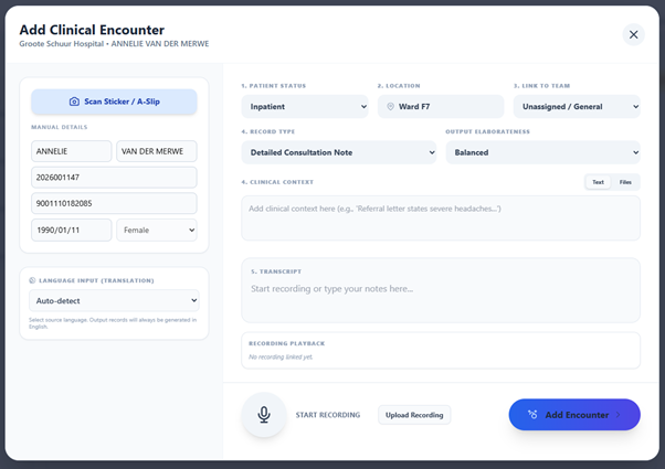 QIQA Add Clinical Encounter interface